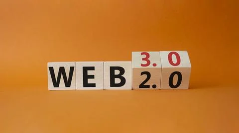 Web 3.0 vs Web 2.0 symbol. Turned cubes with the words web 3.0 and web 2.0... Stockfoto's