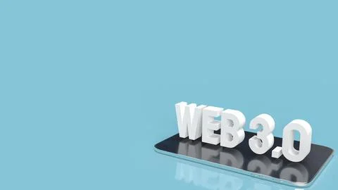 The Web 3.0 white text on tablet in blue background for technology concept .. Stock Illustration
