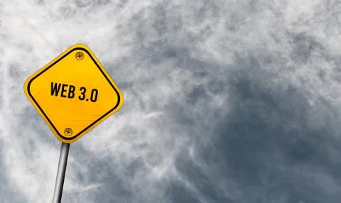 Web 3.0 - yellow sign with cloudy sky Stock Illustration