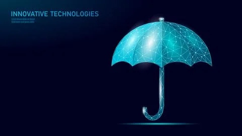 Web 3D umbrella banking system failure crisys. Low poly financial international Illustrazione stock