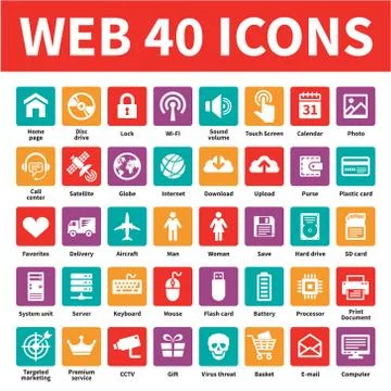 Web 40 vector icons. Vector icons set of internet concept. Stock Illustration