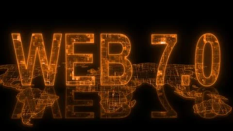 Web 7.0 text technology earth map orange glow 스톡 일러스트