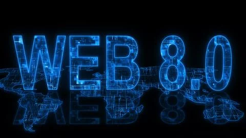 Web 8.0 text technology earth map blue glow Illustrazione stock