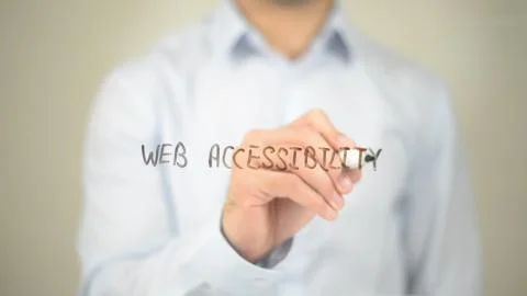 Web Accessibility, Man Writing on Transparent Screen 스톡 사진