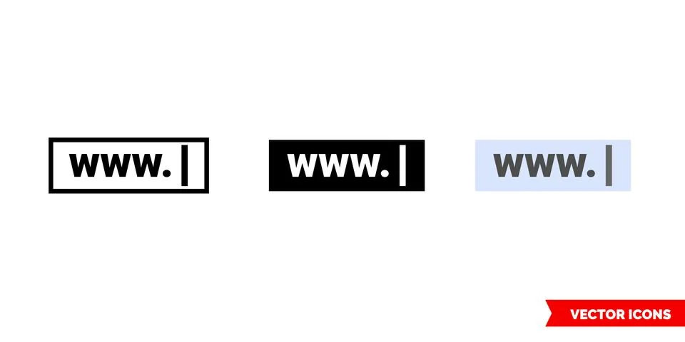 Web address icon of 3 types color, black and white, outline. Isolated vector Illustrazione stock