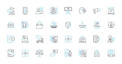 Web advertising linear icons set. Adwords, Marketing, Bidding, Targeting Stock Illustration