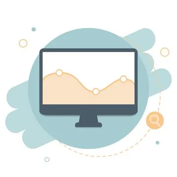 Web analytic information on computer screen flat icon. Trend graphs report Stock Illustration