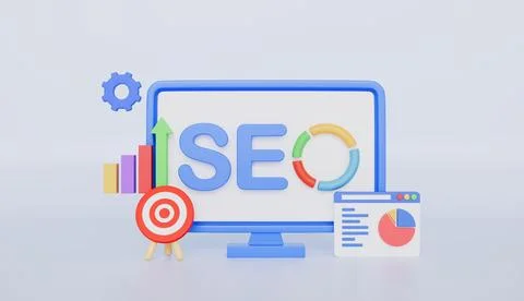 Web analytics and seo marketing, SEO Optimization, Strategy and Planning Stock Illustration