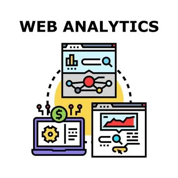 Web analytics collecting and analyzing digital marketing data Stock Illustration