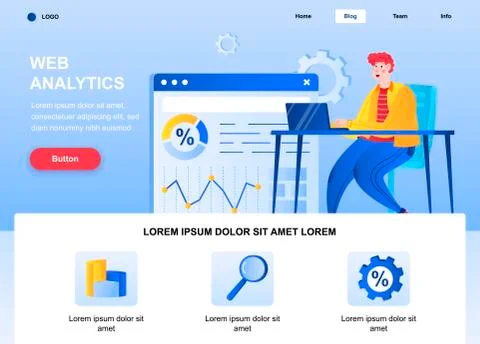 Web analytics flat landing page design Stock Illustration