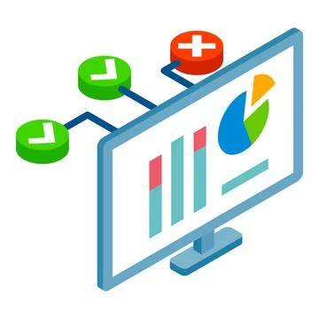 Web analytics icon isometric vector. Computer monitor with graph and pie chart 스톡 일러스트
