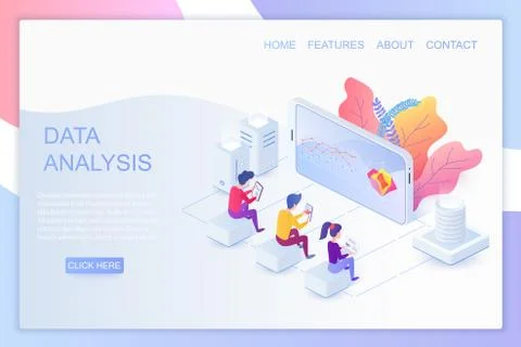 Web analytics isometric landing page vector template 스톡 일러스트