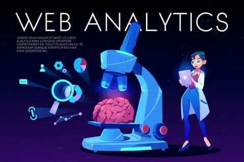 Web analytics landing page, brain and seo icons Stock Illustration