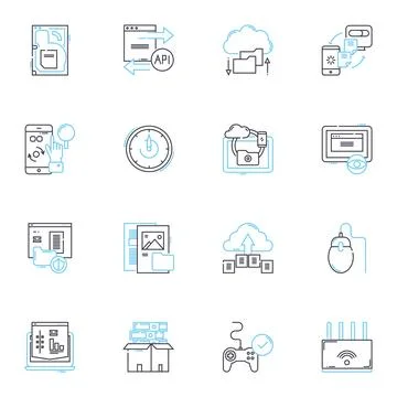 Web analytics linear icons set. Tracking, Analysis, Metrics, Conversion Stock Illustration