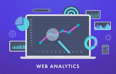 Web Analytics, Statistical Data Analysis and Metrics concept. Laptop computer Stock Illustration