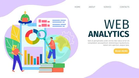 Web analytics, vector illustration. Business people chacater make analysis at 스톡 일러스트