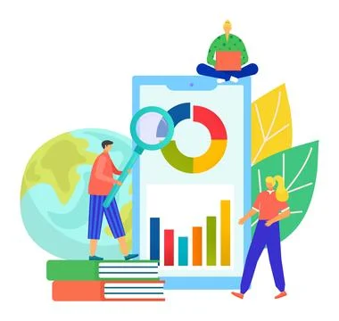 Web analytics, vector illustration. Business people chacater make analysis at Illustrazione stock