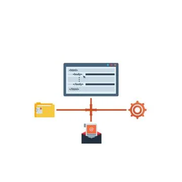 Web and app development programming, coding, programming languages, flat illu Stock Illustration