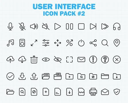 Web and App User Interface Icons Set, Vector UI Thin Outline Line Icon Collec 스톡 일러스트