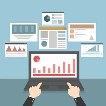 Web and application optimization, programming, design and analytics, vector.. Stock Illustration