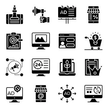 Web and Marketing Solid Icons Illustrazione stock