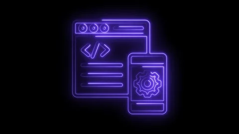 Web and mobile app development neon glow animation on black background Stock Footage 322974544