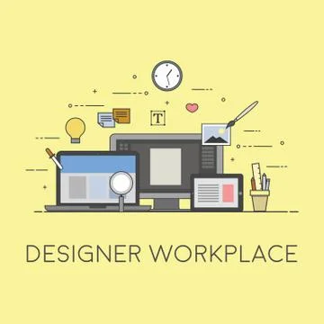 Web and mobile design and developing. Designer workplace. Stock Illustration