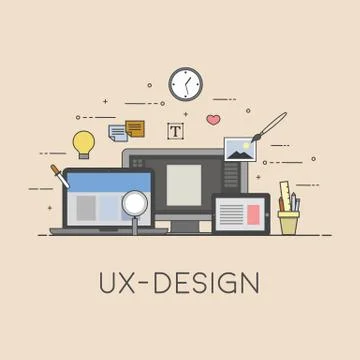 Web and mobile design. UX-design. Process of design. Flat design 스톡 일러스트