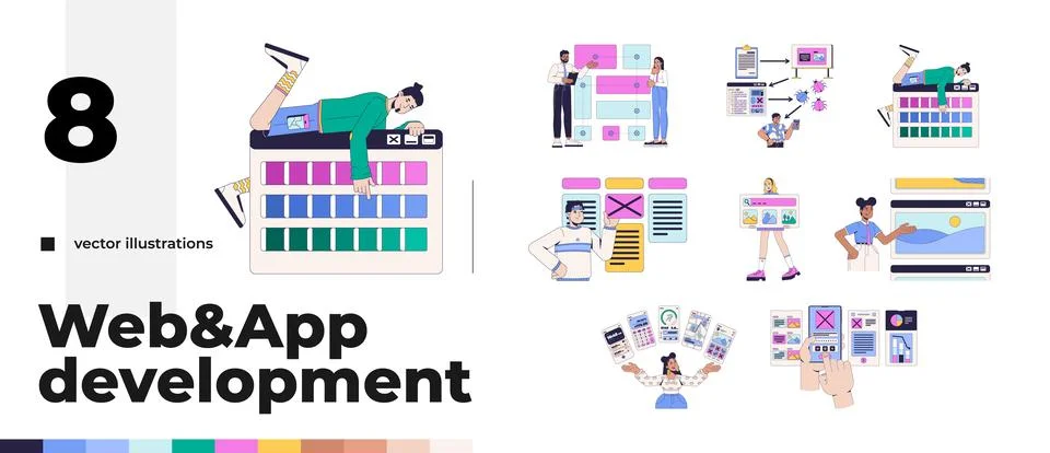 Web and mobile development 2D illustration concept pack Illustration