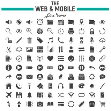 Web and Mobile glyph icon set, os interface signs イラスト素材