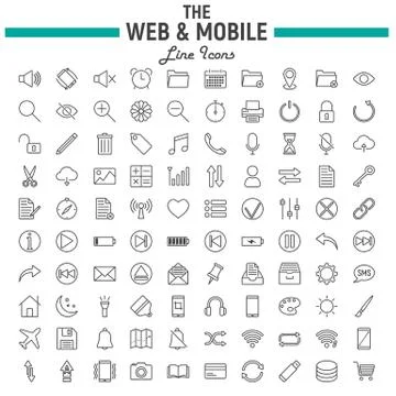 Web and Mobile line icon set, os interface symbols Illustrazione stock