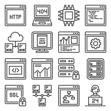 Web and Network Hosting Icons Set. Vector Illustration