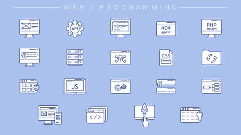 Web and Programming concept line style vector icons set Illustrazione stock