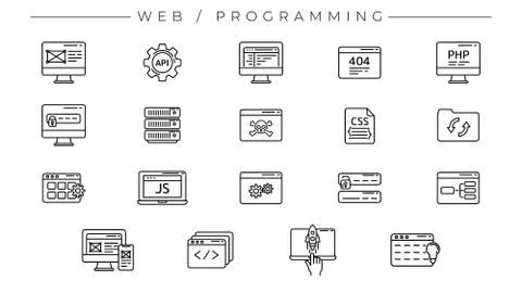 Web and Programming concept line style vector icons set Stockillustratie