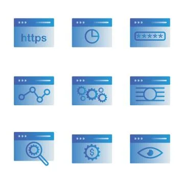 Web and seo icon set include link, web, seo, browsing, chart, research, passw Illustrazione stock