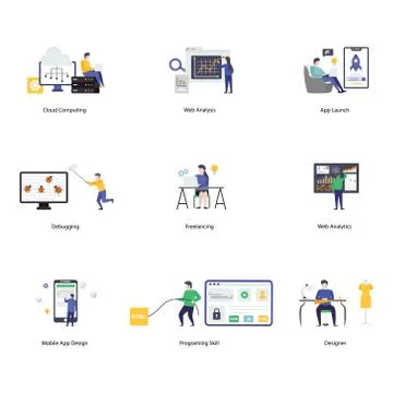 Web and Software Designing Flat Vectors Stock Illustration