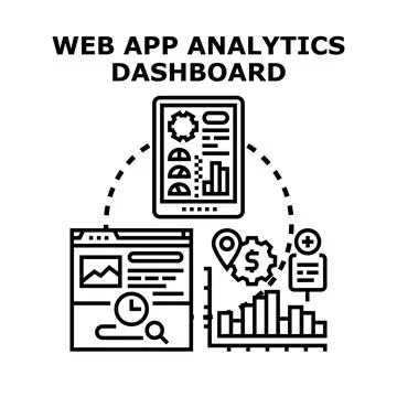 Web app analytics dashboard visualizing data statistics reporting Stock Illustration