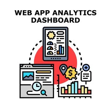 Web app analytics dashboard visualizing data statistics reporting Stock Illustration