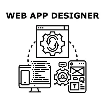 Web app designer and developer creating digital interfaces Illustrazione stock