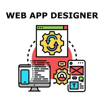 Web app designer and developer creating digital interfaces Illustrazione stock
