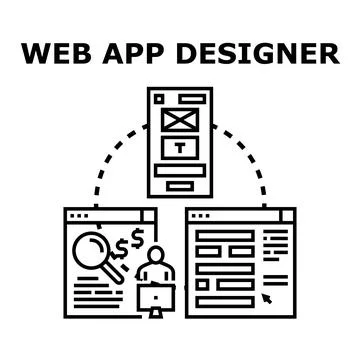 Web app designer creating digital user interfaces Stock Illustration