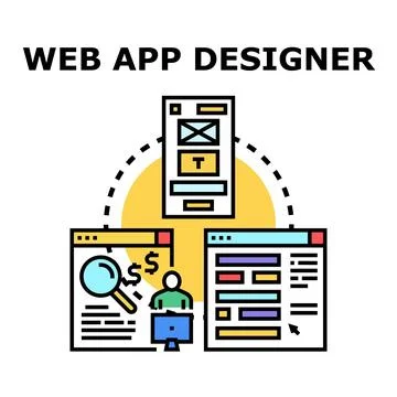 Web app designer creating digital user interfaces Illustrazione stock