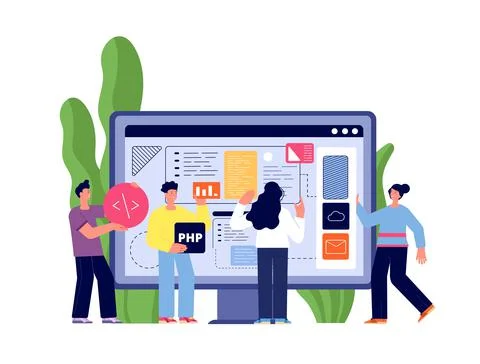 Web app developers. Web illustrations developer, website interface development Illustrazione stock