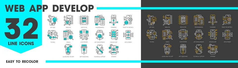 Web app development and optimization line icons 스톡 일러스트