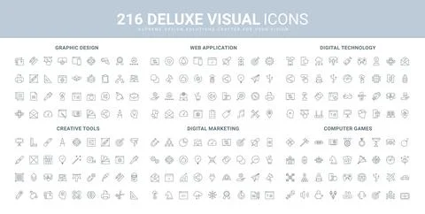 Web app development, graphic design, digital technology, computer game line icon Illustrazione stock