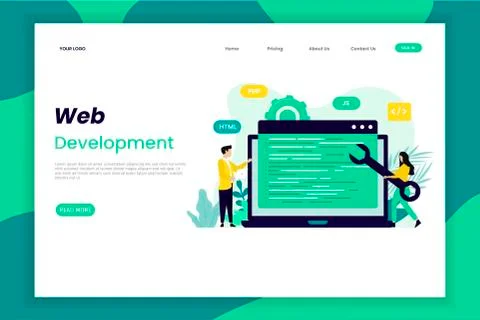 Web app development landing page template Stock Illustration