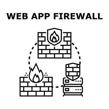 Web app firewall protecting servers from cyber attack Stockillustratie