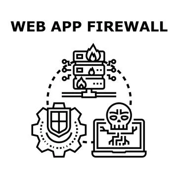 Web app firewall protecting servers from cyber attack Stock Illustration
