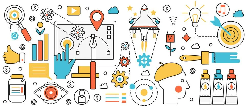 Web app optimization business service, website development, seo and digital 스톡 일러스트