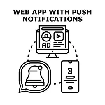 Web app with push notification system concept Stock Illustration